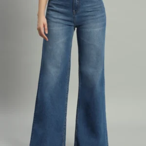 Retro Flow Wide‑Leg Jeans – Mid Blue Wash