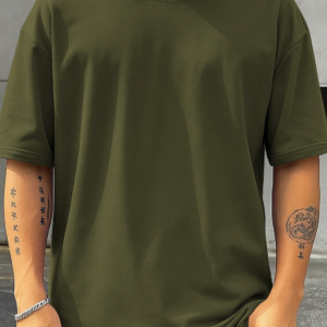 Dual Mood “Happiness” Graphic Oversized Tee – Olive Green