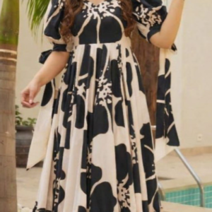 Midnight Blossom Tiered Maxi Dress – Black & Ivory