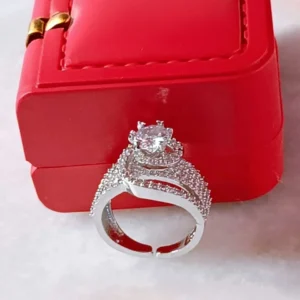 Royal Halo Crystal Engagement Ring – Silver Adjustable