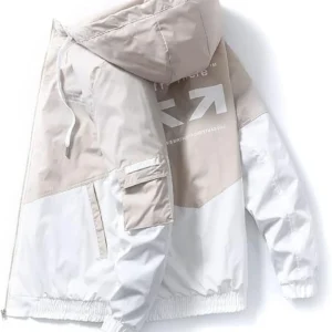 Urban Trek Color‑Block Windbreaker Jacket – Beige & White
