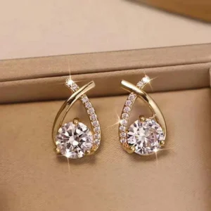 Luxe Orbit Crystal Stud Earrings – Gold Finish