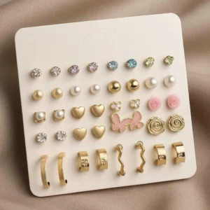 Sweet Charm Stud & Hoop Earrings Set – 20 Pair Collection