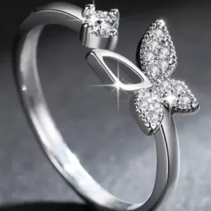 Butterfly Sparkle Open Ring – Silver Crystal Adjustable