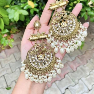 Royal Pearl Chandbali Earrings – Antique Gold