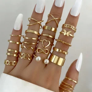 Golden Charm Multi-Ring Set – 18 Piece Stackable Collection