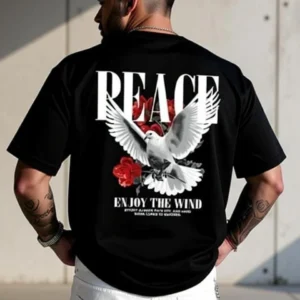 Freedom “Peace Dove” Graphic Oversized Tee – Jet Black