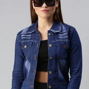 Urban Edge Frayed Denim Jacket – Dark Blue